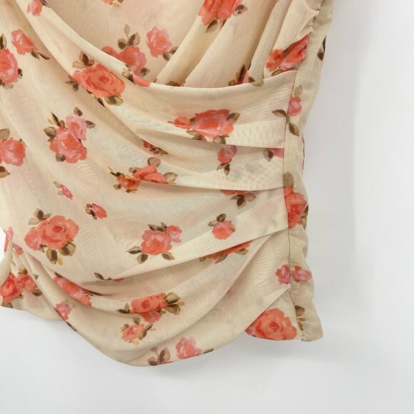 Rouje Paris| Iva Top Floral Mesh Surplice Faux Wrap Bodycon Romantic Blouse 40 8 - Picture 9 of 16